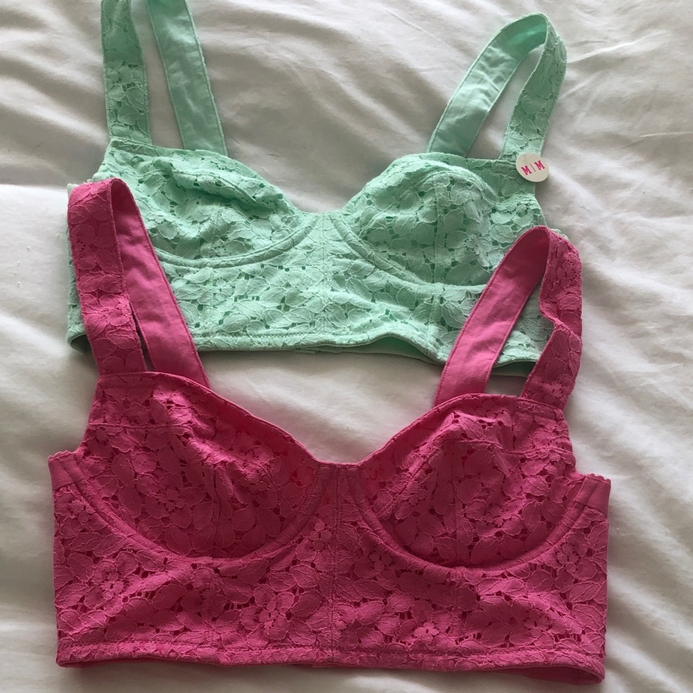 Victoria’s Secret PINK Lace Bralette Crop Top - Pink & Mint M NWT